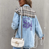 Denim+Plaid Distressed Shacket