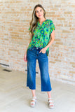 Lizzy Cap Sleeve Top in Green and Royal Watercolor Floral