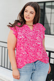 Lizzy Flutter Sleeve Top in Hot Pink and White Floral