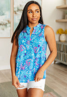 Lizzy Tank Top in Blue and Pink Tropical Sailing