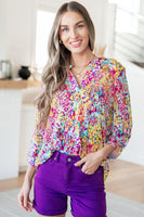 Lizzy Top in Magenta and Lime Painted Abstract