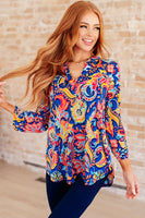 Lizzy Top in Royal and Orange Paisley